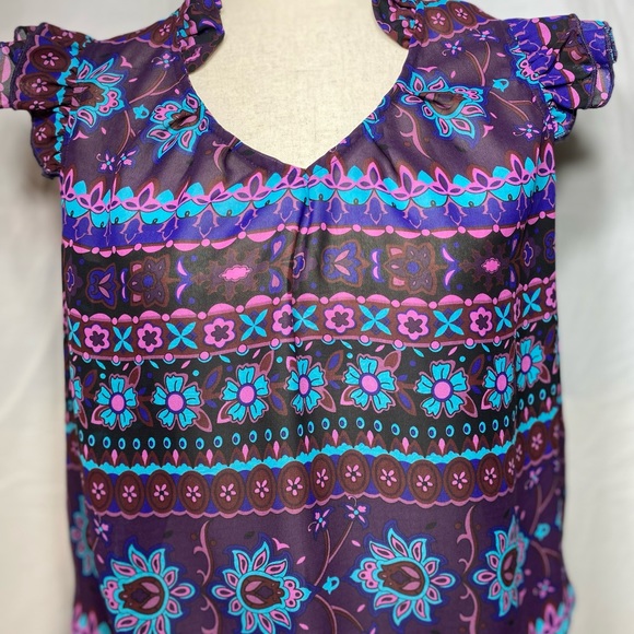 Ali &Kris sheer blue & purple floral, ruffled top / S / Excellent condition - Picture 2 of 6